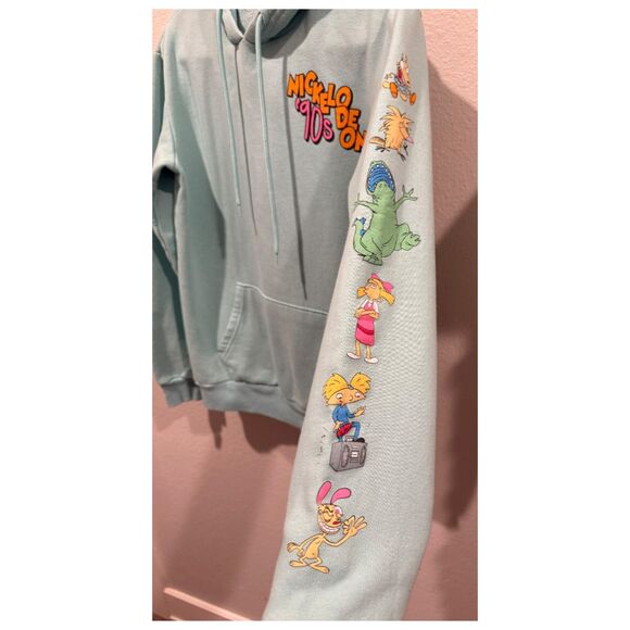 NICKELODEON 90's Retro Hey Arnold Blue Graphic Cartoon Hoodie - Picture 3 of 5
